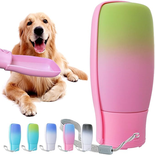 Dog Water Bottle Portable - Food Grade Material BPA Free, 19Oz Leak Proof Pet Water Bowl Dispenser, Travel Puppy Accessories for Outdoor Walking Camping, Dogs Birthday Gifts (Pink&Green)