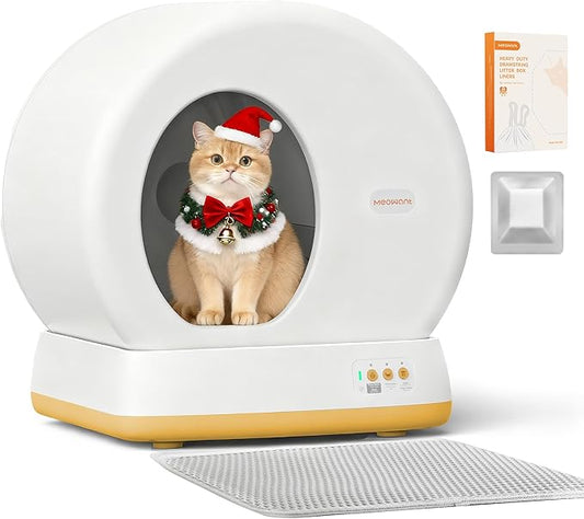 MeoWant Automatic Cat Litter Box，Extra Large Self Cleaning Litter Box for Multiple Cats, App Control, Odor Free, Safety Protection with Trash Bags, Yellow