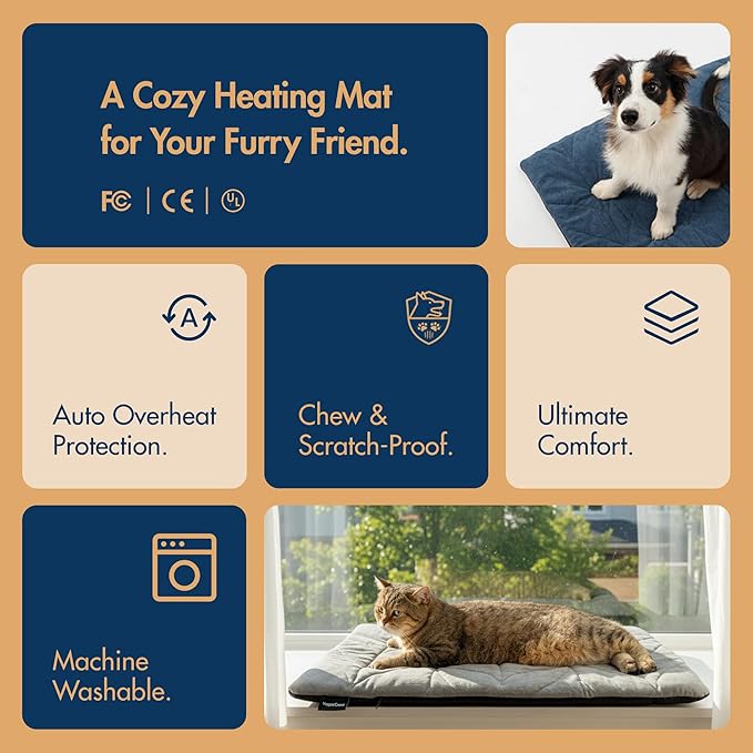 Dog Heating Pad (48"x28") - Waterproof Electric Heated Mat & Pet Bed for Indoor and Outdoor Use, Chew Resistant Cord, Machine Washable Cover with Wheat Pattern Quilting, for Cats and Pets