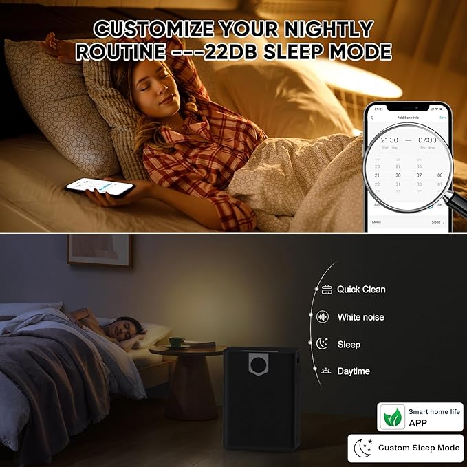 DAYETTE Smart Air Purifiers for Home Large Room with Fragrance, H14 Air Purifier with Washable Filters Up to 3000 Ft², APP & Voice Control & 22 dB Sleep Mode for Bedroom Living Room, Black