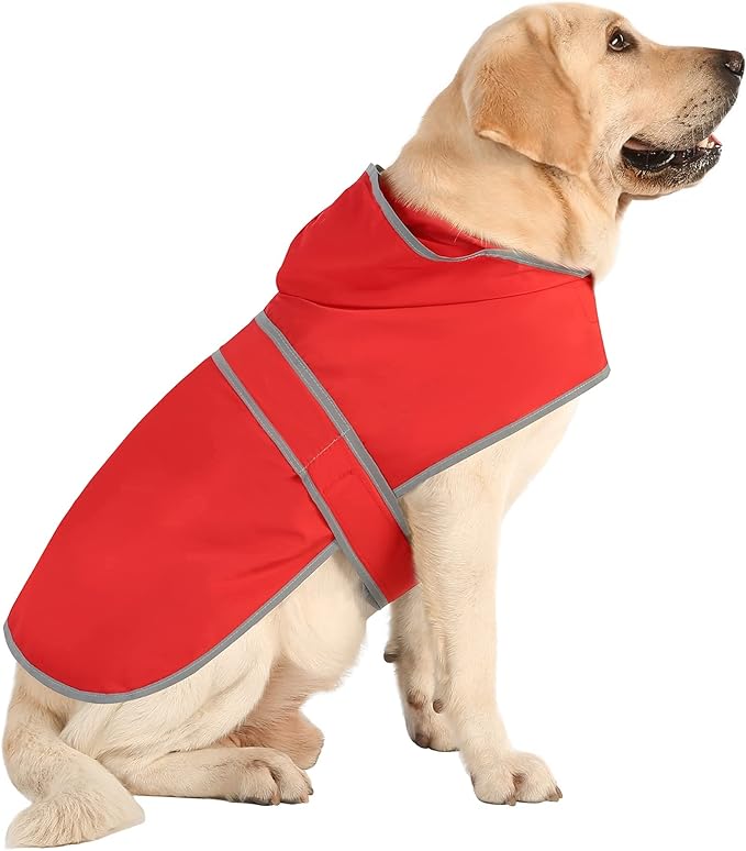 Dog Raincoats for Large Dogs Waterproof Hooded Rain Jacket with Reflective Strips Leash Hole & Poncho Adjustable Fit (Red,XL)