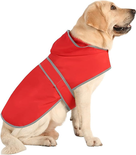 Dog Raincoats for Large Dogs Waterproof Hooded Rain Jacket with Reflective Strips Leash Hole & Poncho Adjustable Fit (Red,XL)