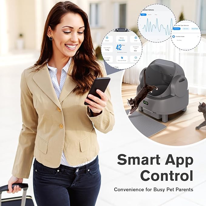 Automatic Cat Litter Box, Electric Large Open-Top Self Cleaning Litter Box for Multiple Cats, Smart APP Control, Multiple Safety Sensors, 1 Rolls Bags & 1 Mat, Arenero para Gatos Autolimpiable