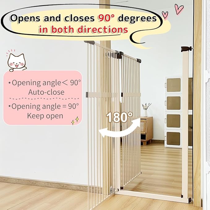 Lumizone Extra Tall Pet Gate 55.12" High Pressure Mounted 30.12"-34.05" Extra Wide (9 Sizes) 1.37" Gap for Cat Dog Stairs Doorway Hallway No Drilling Auto-Close (30.12"-34.05" W, Cream White)
