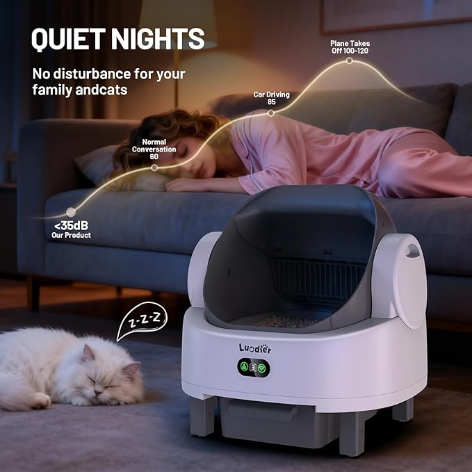 Self Cleaning Litter Box, Open-Top Large Automatic Cat Litter Box for Multiple Cats with Multiple Safety Sensor,APP Control, Odor-Free, Includes 1 Trash Bags 1 Litter Mat