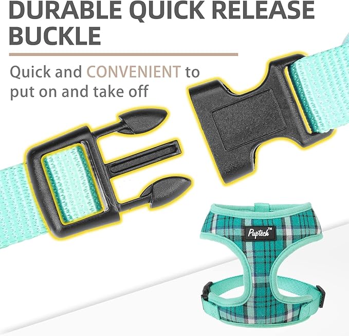 PUPTECK Soft Mesh Dog Harness and Leash Set Pet Puppy Cat Comfort Padded Vest No Pull Harnesses, Green, M