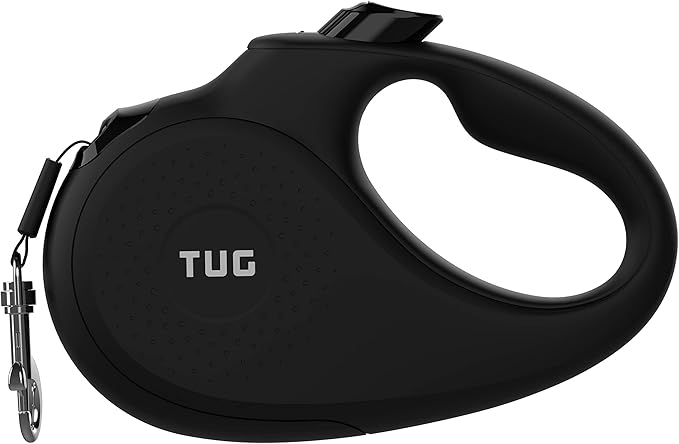 TUG Monochrome Tiny 360° Tangle-Free Retractable Dog Leash | Cat Leash | 10 ft Strong Nylon Tape (Tiny, Black)