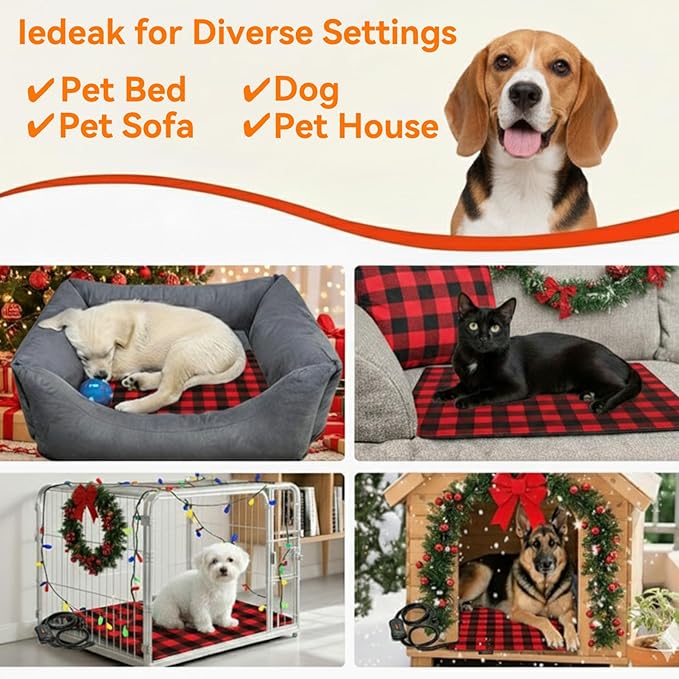 Pet Heating Pad, Adjustable Temperature Heated Dog Bed with Timer, Outdoor Waterproof Heated Pad with Anti-Chew Cord, Overheat Protection Warming Mat for Small and Medium Dogs (M:15.7"x27.6")