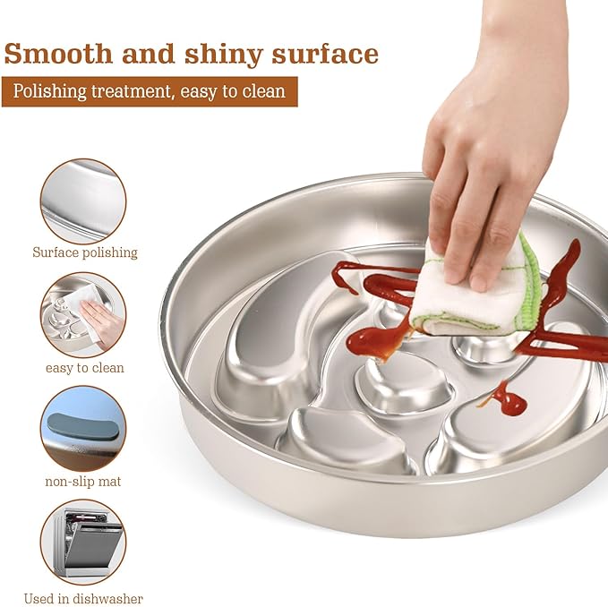 Stainless Steel Slow Feeder Dog Bowls – Non-Slip Metal Dog Bowl for Large & Medium Breeds, Puppy Puzzle Feeder – 2 Cup Capacity for Small to Big Pets – Durable Slow Feed Dog & Cat Food Dish