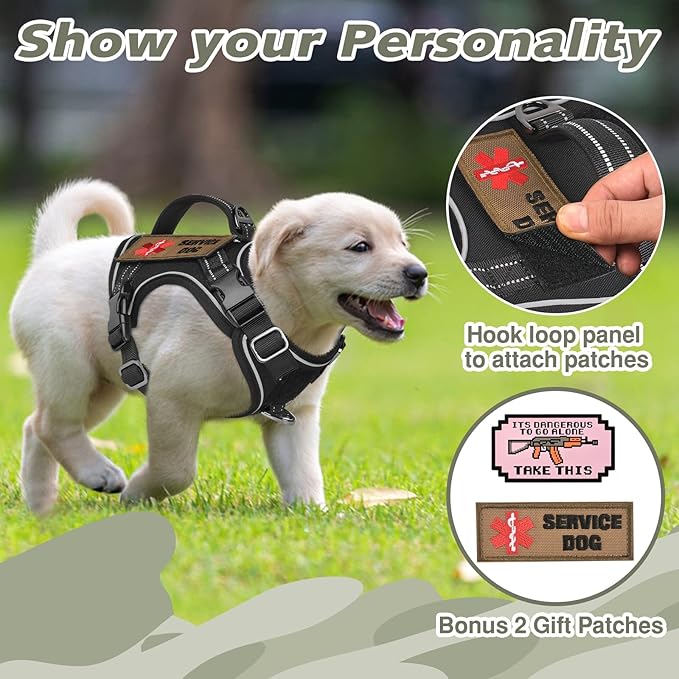 Tactical XS Dog Harness, Military Service Dog Vest with Vertical Handle, No Pull Outdoor Training Small Puppy Vest Chihuahua Harness (Black, XS)