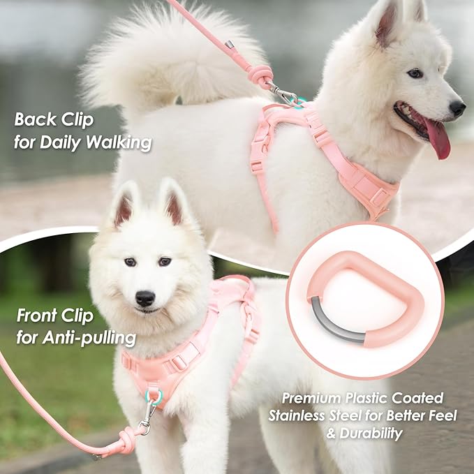 No Pull Dog Harness, Puppy Vest with Front Clip for Small Medium Large Sized Dog(Light Pink,M)