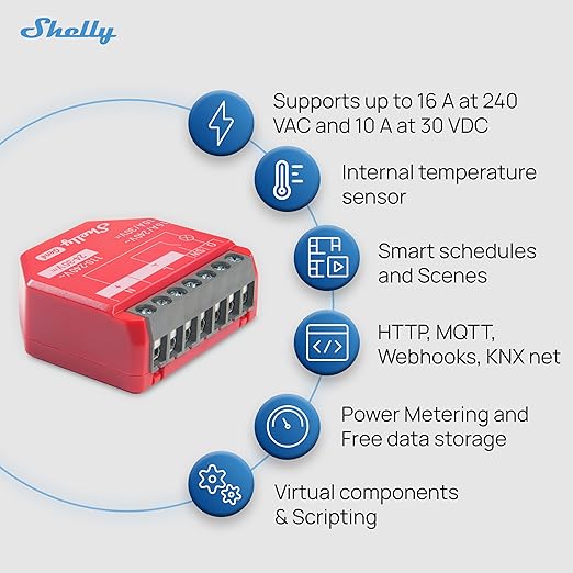 Shelly 1PM Gen4 | Wi-Fi, Zigbee, Matter Smart Relay Switch with Power Metering, 1-Channel 16A | Home Automation | Alexa, Google Home, Apple HomeKit Compatible | iOS Android App | No Hub