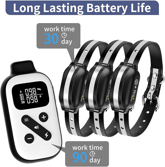 PetJoy 3 Dog Shock Collar for Large Dogs, Automatic Bark Collar with Remote, Bark and Training Collar Combo, Shock Collar with 5 Adjustable Levels of Sensitivity