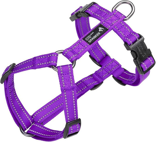 EXCELLENT ELITE SPANKER No Pull Dog Harness Reflective Nylon Vest L-Shaped Adjustable Easy Pet Harness for Small Medium Large Breeds Dogs Walking Training Black Red(Purple-S)