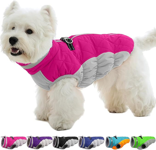Small Dog Coat,Dog Jackets for Small Dogs,Warm Winter Jacket, Puppy Coat with Harness Built in,Waterproof Dogs Jacket,Puppy Cold Weather Coats,Winter Clothes Snowsuit Shih Tzu Bichon,Rose Red