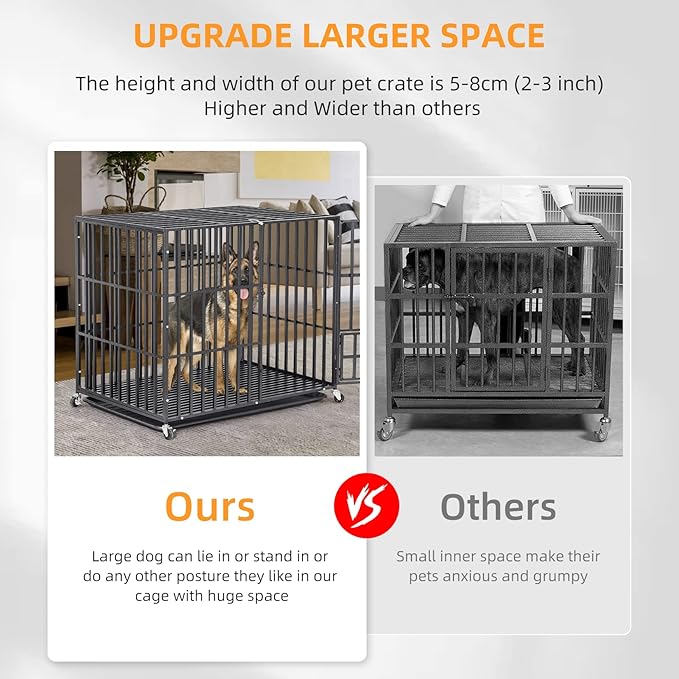 BingoPaw Heavy Duty Dog Crate: 42Inch Large Dog Crate Escape Proof with Higher Inner Space - XL Metal Dog Cage Made by Square Tube with Double Door