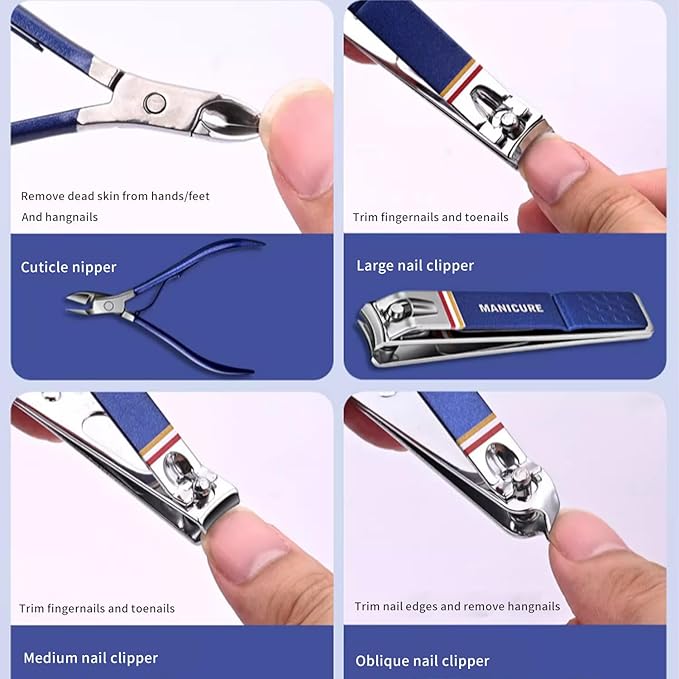 Nail Clippers Set - 19 Piece Manicure & Pedicure Kit, Stainless Steel Fingernail & Toenail Tools with Luxurious Travel Case for Men & Women