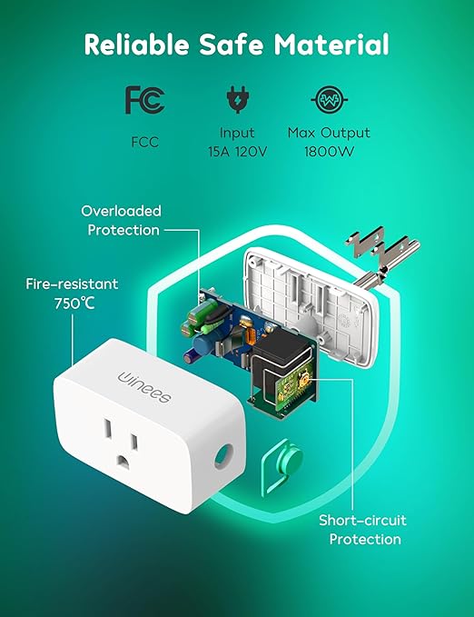 Winees Matter Smart Plug 2 Pack, Smart Outlet Work with Alexa, Apple Home, Google Home, SmartThings, 15A/1800W Max for Home Automation, APP Remote Control,Timer&Schedule, 2.4G Wi-Fi Only