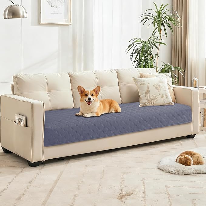Waterproof Dog Bed Cover, Non-Slip Dog Blanket for Couch, Couch Covers for Dogs Washable, Pet Blanket for Furniture, Pet Bed Mat for Sofa, Car, Pet Supplies (82x102 Inch, Grey Blue)