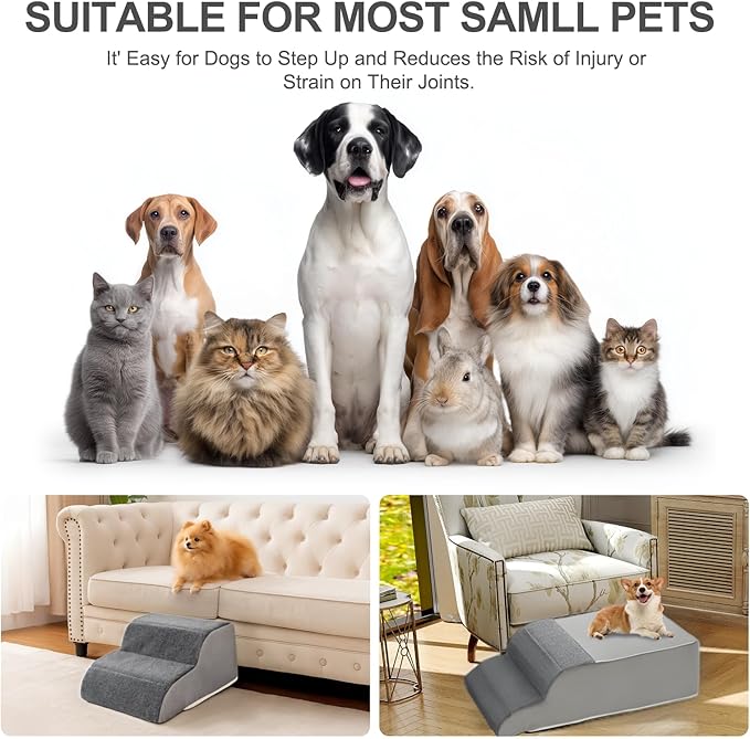 Docred 4-Step Dog Stairs for Small Dogs and Cats - Doggy Ramps, Non-Slip Sturdy Pet Steps for High Beds, Couch, Sofa, Washable Dog Ramp with Removable Cover