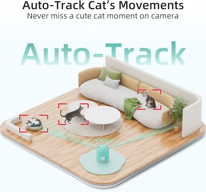 ASFSKY Pet Camera 2K Indoor Cat Camera Auto-Tracking for Cats, Cat Laser, Motion Detection Alerts, Night Vision, 2-Way Audio of pet Monitor, Cat Dog Home Security Camera with Phone App （Light Green）
