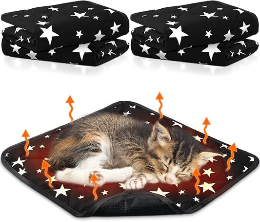 Namalu 4 Pack Self Warming Cat Bed Self Heating Cat Mat Star Pattern Soft Dog Crate Pad Thermal Pet Mat Anti Slip Kennel Dog Washable Warming Bed for Outdoor Indoor(12 x 12 Inch,Black)