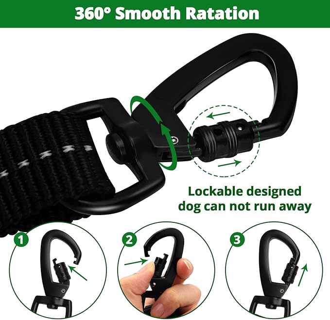 Rope Dog Leash 6 FT: Heavy Duty Leashes with Swivel Lockable Hook Reflective Threads Bungee and Padded Handle - Dog Lead for Large Small Medium Dogs Outside Walking Hiking Green