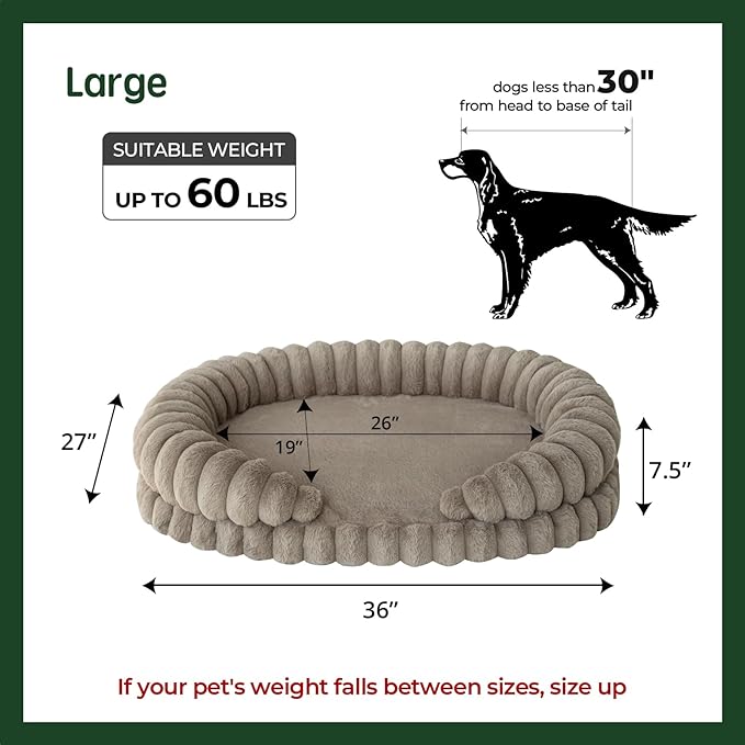 BALANCE Calming Dog Bed for Large Sized Dogs, 36 Inches Oval Washable Pet Bed with Sides, Orthopedic Pet Couch Sofa with Non-Slip Bottom, Oatmeal