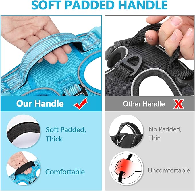 PoyPet No Pull Dog Harness, No Choke Reflective Dog Vest, Adjustable Pet Harnesses with Easy Control Padded Handle for Small Medium Large Dogs(Blue,XL)
