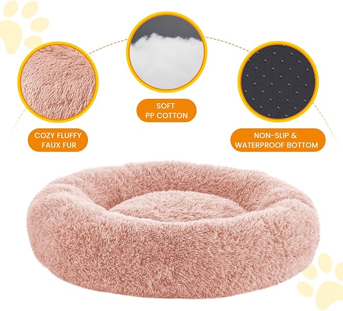 Calming Dog Bed Anti-Anxiety Donut Dog Beds for Small Medium Large Dogs,Washable Plush Fluffy Indoor Cat Kitten Round Cuddler Cushion (Pink, XX-Large)