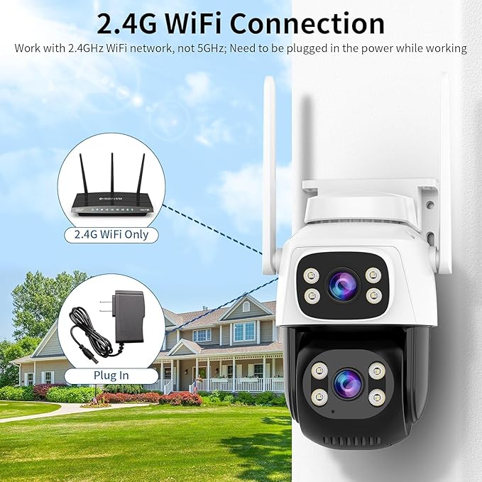 VSTARCAM Dual-Lens Security Cameras Wireless Outdoor, Pan/Tilt 360° View, 2.4GHz WiFi Outside Camera with Color Night Vision, 2-Way Audio, Motion Tracking, Siren, IP66 Weatherproof, Cloud & SD Storage