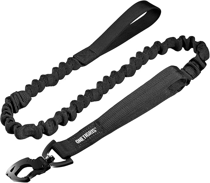 Tactical Dog Training Bungee Leash with 2 Control Handle Quick Release Nylon Leads Rope (Black)