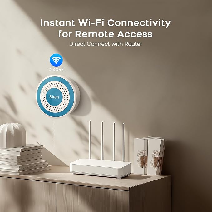 PGST Home Alarm System,WiFi Home Security System with Instant Tuya App Alerts,8 Pieces Door Alarm Kits Siren Hub with Motion and Door Sensors,Remote,Work with Alexa for Villa,Apartment,Kids Safety