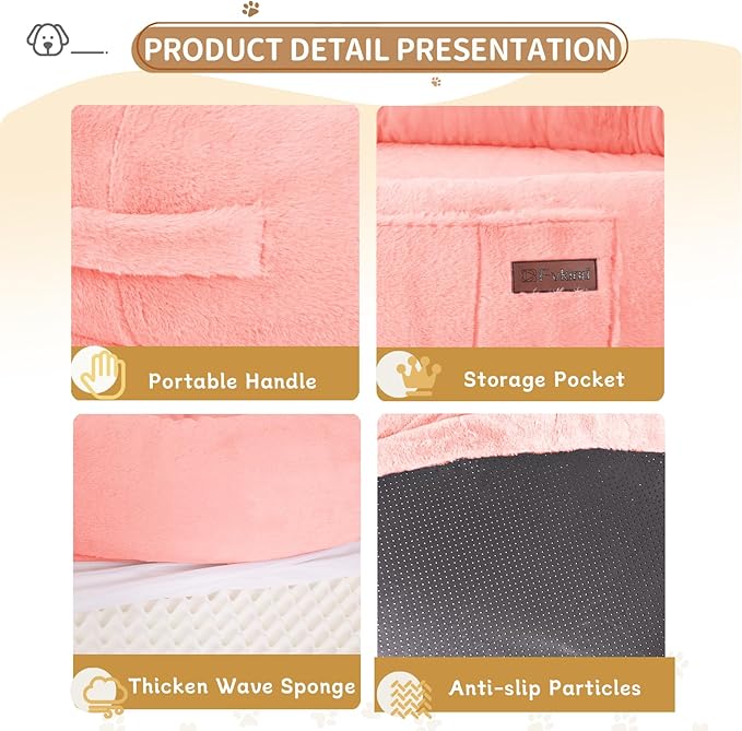 Human Dog Bed for Adults, 73"x56"x12" Washable Orthopedic Size, Faux Fur Removable, Cozy Large Present with Blanket and Pillow, Pink