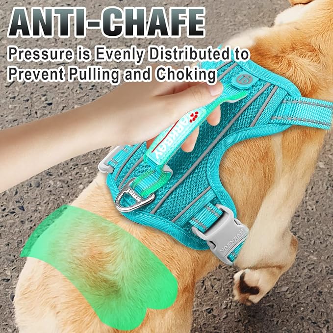 BARKBAY No Pull Dog Harness Large Reflective Dog Harness with Front Clip and Easy Control Handle for Walking Training Running with ID tag Pocket(Ocean Blue,M)