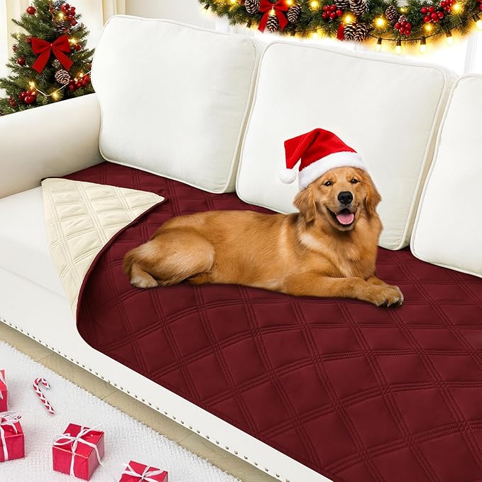 Smiry Waterproof Dog Bed Cover Blanket 30x70, Soft Reversible Pet Blanket, Washable Leakproof Cats Dogs Couch Cover for Sofa, Couch, Furniture, Lattice, Wine Red/Beige