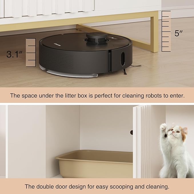 Litter Box Enclosure, Modern Cat Litter Box Furniture Hidden Litter Box with Scratch Pad, Cat Washroom House End Table, Entryway Bench for Livingroom (White)