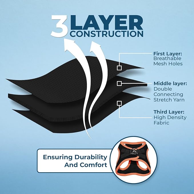 Voyager Step-in Air All Weather Mesh Harness and Reflective Dog 5 ft Leash Combo with Neoprene Handle, for Small, Medium and Large Breed Puppies by Best Pet Supplies - Black/Orange Trim, Large