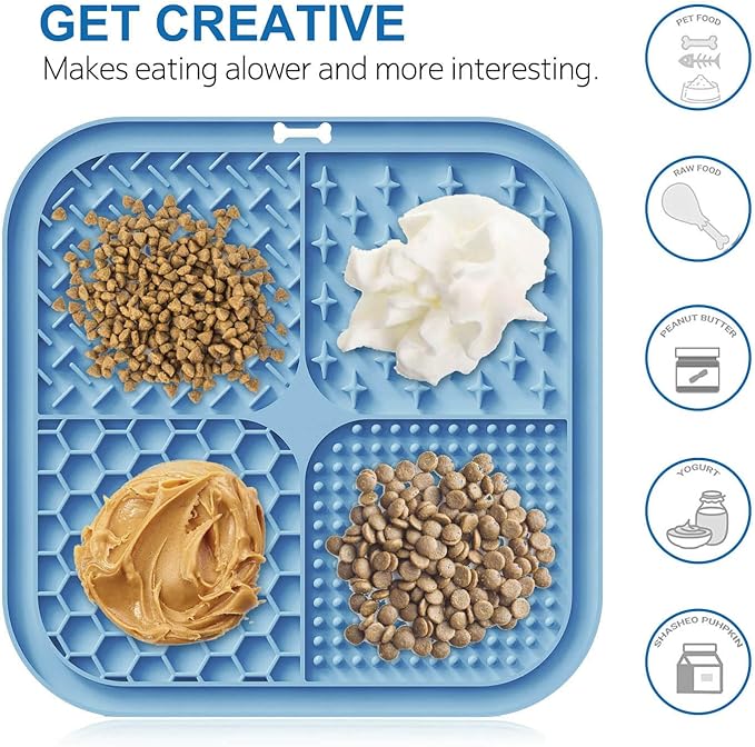 Licking Mat for Dogs & Cats with Suction Cups, 1 Pack Square Dog Slow Feeder Lick Pat for Anxiety Relief & Boredom, Dog Toys to Keep Them Busy, Pets Bathing Training Grooming Mat