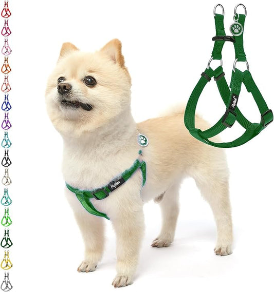 PUPTECK No Pull Dog Harness Soft Adjustable Basic Nylon Step in Puppy Vest Outdoor Walking with ID Tag, Blackish Green, XS