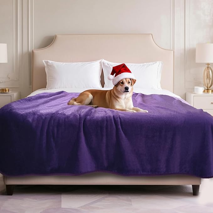 Waterproof Dog Blanket for Couch,Pee Proof Pet Blanket with 3-Layer Protection,Reversible Sherpa & Flannel Furniture Protector for Sofa Bed Car,Gifts for Cat Dog Lovers Christmas,50"x60",Purple