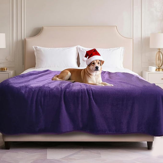 Waterproof Dog Blanket for Couch,Pee Proof Pet Blanket with 3-Layer Protection,Reversible Sherpa & Flannel Furniture Protector for Sofa Bed Car,Gifts for Cat Dog Lovers Christmas,50"x60",Purple