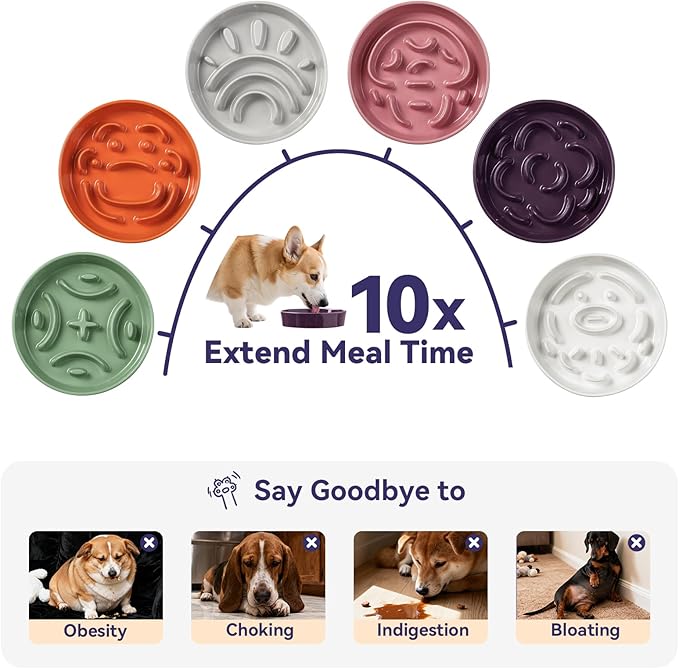 Ceramic Slow Feeder Dog Bowl - Maze Dog Bowl to Slow Down Eating - Fun Feeder for Fast Eaters - Ideal Food Control Dish for Medium to Large Breeds - 8.2 Inch - 1.8 Cups (180g) - Pink