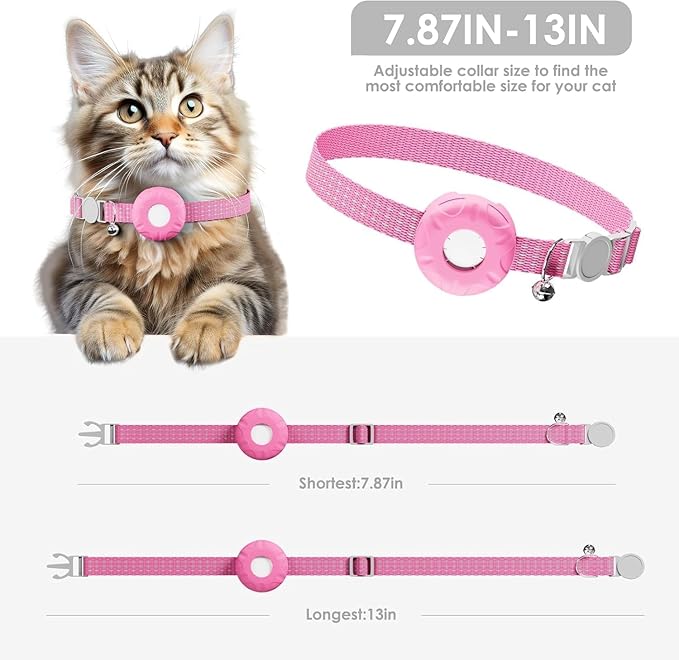 Cat Tracker,Pet Tracker for Cats Compatible with Apple Find My App(Only iOS),Waterproof Tracker Cat Collar with Safety Elastic Buckle,No Monthly Fee,Works with Any Collar (Pink)