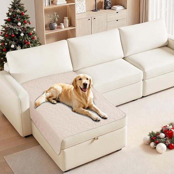 Waterproof Dog Bed Cover, Non-Slip Dog Blanket for Couch, Sofa Covers Washable, Waterproof Blanket for Furniture, Pet Bed Mat for Sofa, Car, Pet-Friendly Couch Covers (40x50 Inch, Beige)