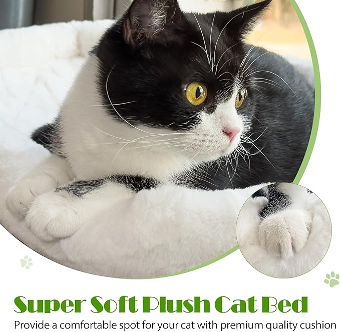 keny Cat Window Perch with Soft Plush Cushion Bed, Cordless Cat Window Hammock with 3.54" Larger Suction Cups, Easy to Assemble Cat Window Bed Seat for Indoor Cats, White