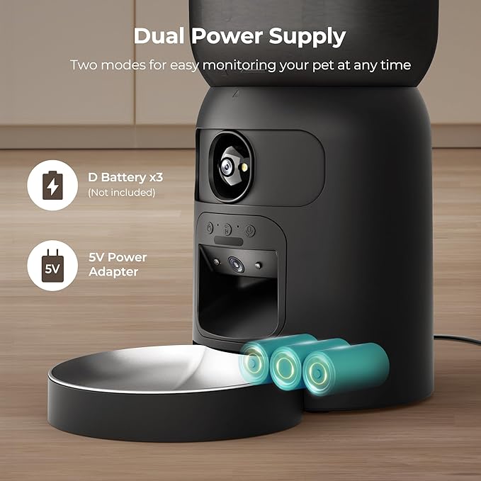 Smart Pet Feeder with Dual Camera & AI Recognition, 6L Automatic Cat Dog Feeder with App Control, 2.4G/5G WiFi, Voice Message, Pet Interaction, Motion Tracking, No Clog, Dual Power, for Multi-Pet
