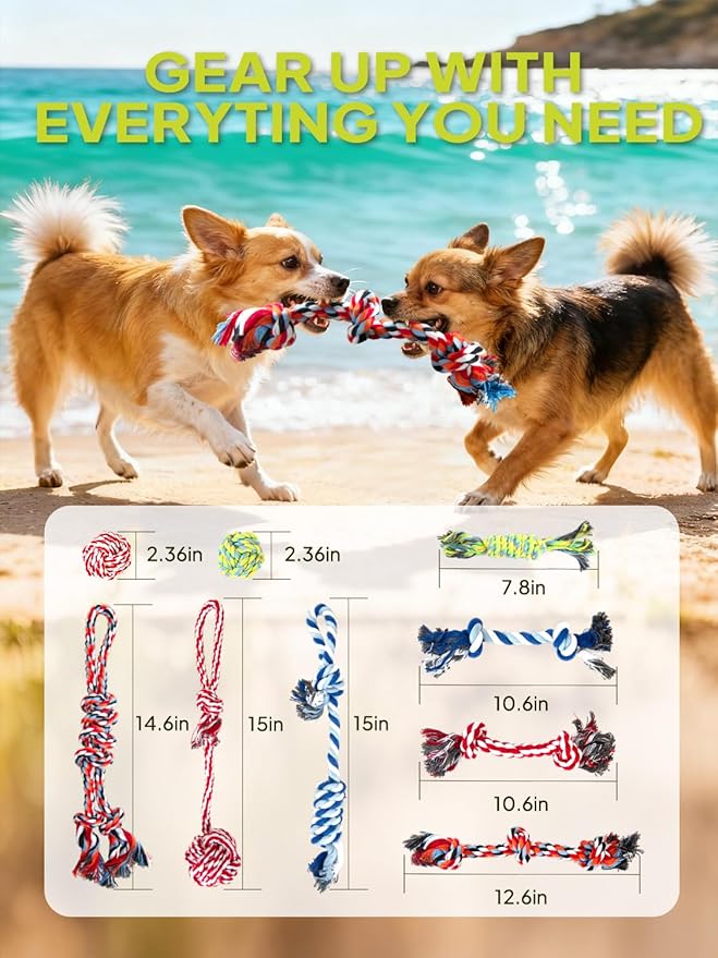 TwoEar Dog Rope Toy 9 Pack - Puppy Teething Toys for Small Medium Breed - Indestructible Dog Chew Toys for Aggressive Chewers - Cotton Tug of War Dog Toys for Boredom, Teeth Clean