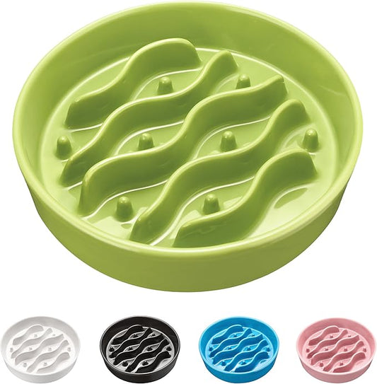 Ceramic Slow Feeder Dog Bowls for Medium and Large Dogs, 2.0 Cups Dog Slow Feeder for Fast Eater, 30oz, 8in, Lime Green