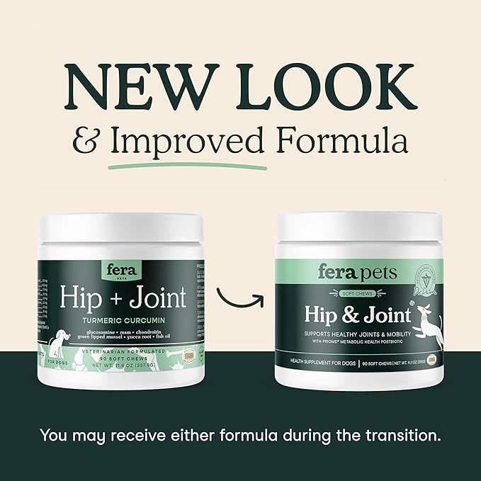 Fera Pets Hip & Joint Supplement for Dogs with Glucosamine, MSM, Chondroitin, & Green Lipped Mussel - Supports Healthy Joints and Weight Management - 90 Soft Chews